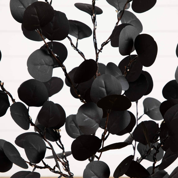 3' Pre-Lit Artificial Halloween Black Eucalyptus Tree with 80 Orange & Purple LED Lights