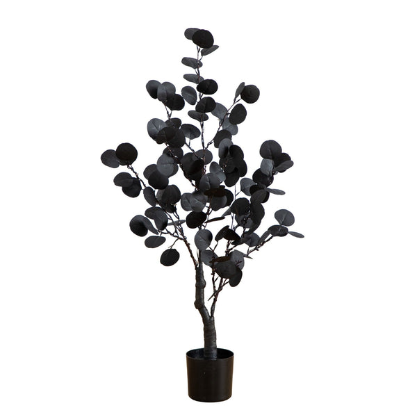3' Pre-Lit Artificial Halloween Black Eucalyptus Tree with 80 Orange & Purple LED Lights