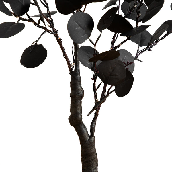 3' Pre-Lit Artificial Halloween Black Eucalyptus Tree with 80 Orange & Purple LED Lights