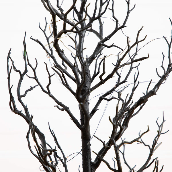 3' Pre-Lit Artificial Halloween Black Spooky Twig Tree with 100 Orange & Purple Copper Wire String LED Lights