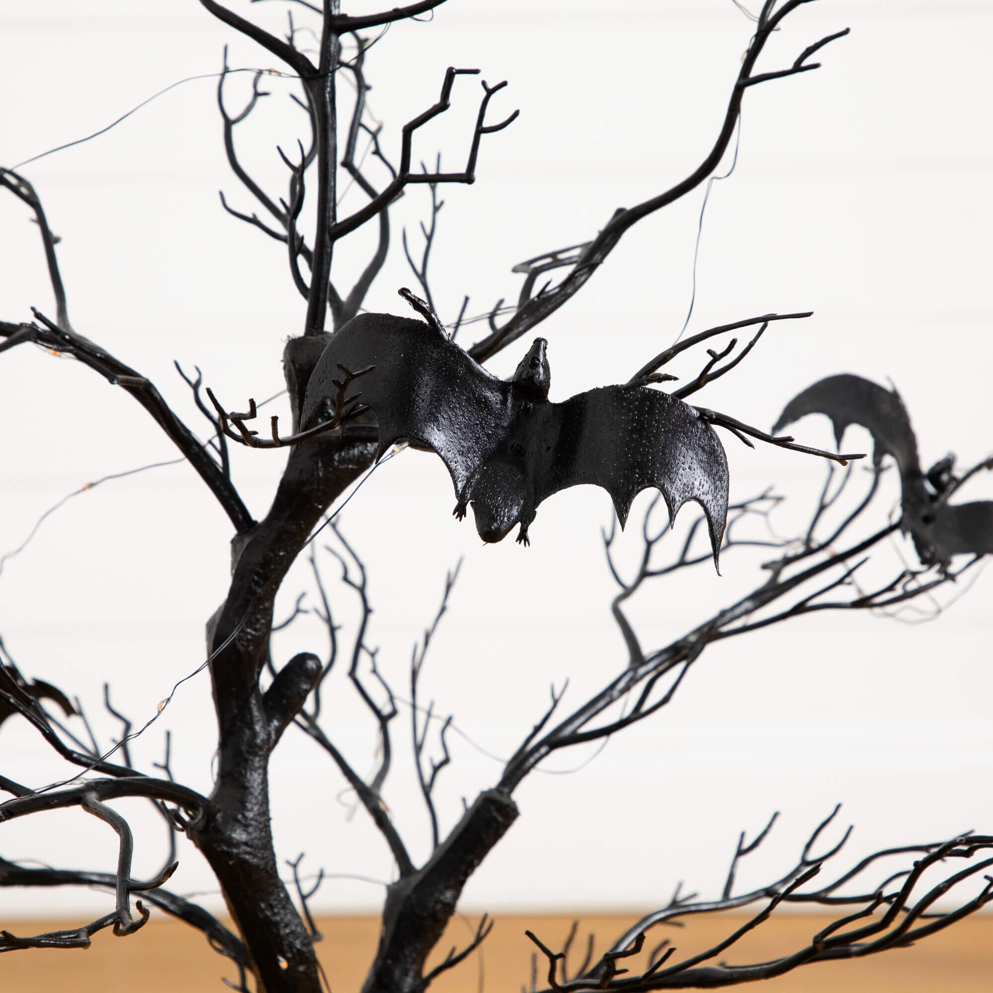 3' Pre-Lit Artificial Halloween Black Spooky Twig Tree with Bats