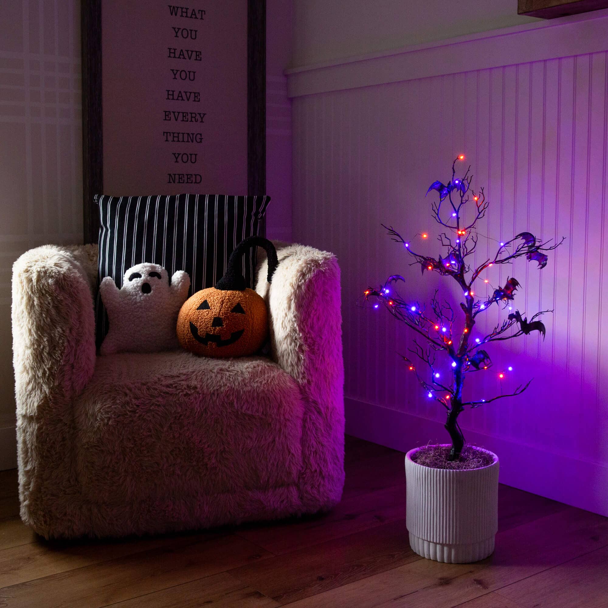 3' Pre-Lit Artificial Halloween Black Spooky Twig Tree with Bats