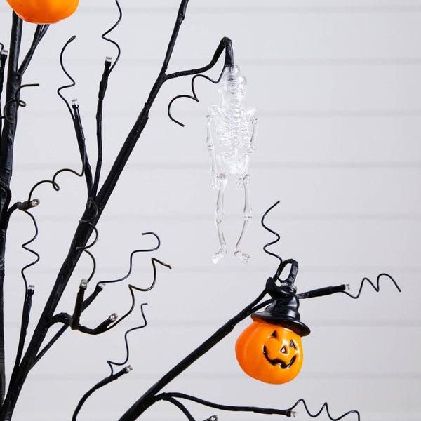 3' Pre-Lit Artificial Halloween Pumpkins and Skulls Ornament Tree with 48 Warm White LED Lights