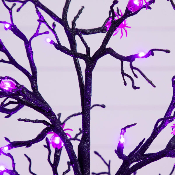 3' Pre-Lit Artificial Halloween Spider Twig Tree with 36 Purple LED Lights