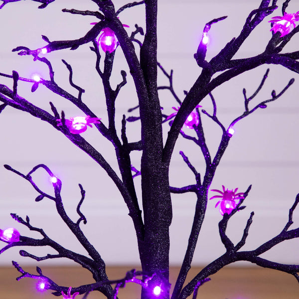 3' Pre-Lit Artificial Halloween Spider Twig Tree with 36 Purple LED Lights
