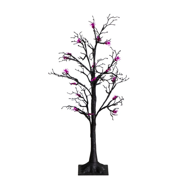 3' Pre-Lit Artificial Halloween Spider Twig Tree with 36 Purple LED Lights