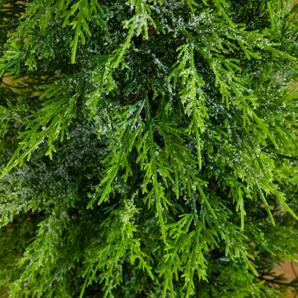 3'  Pre-Lit Artificial Lightly Snowed Cypress Christmas Tree with 38 Warm White LED Lights in Decorative Weaved Basket