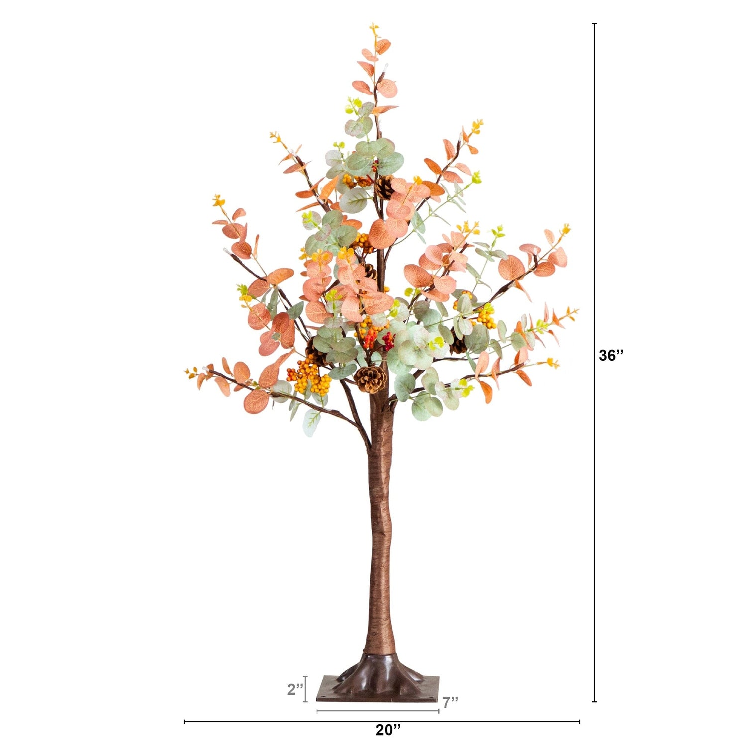 3' Pre-Lit Autumn Eucalyptus Artificial Fall Tree with Pinecones, Berries and 36 Warm White LED Lights