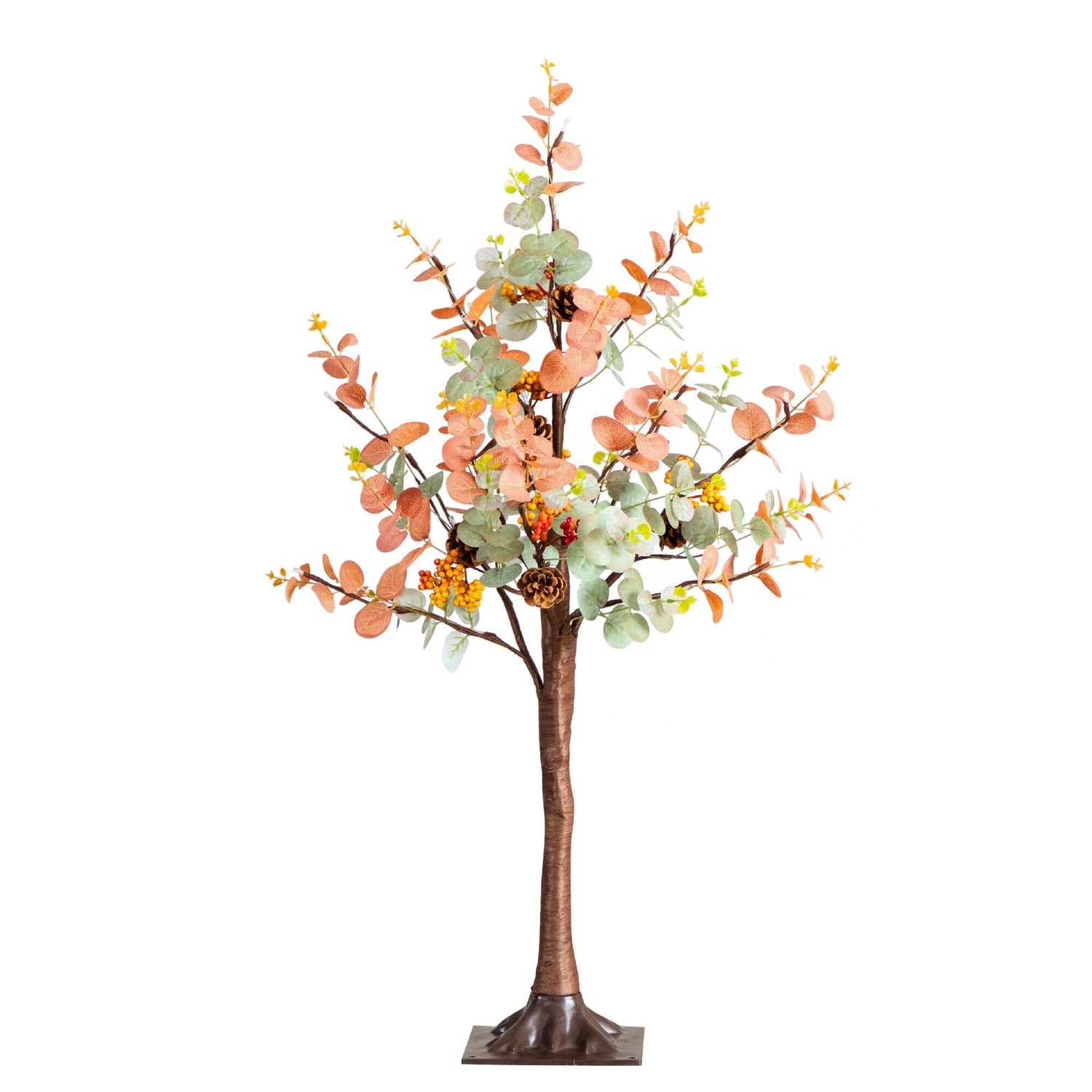 3' Pre-Lit Autumn Eucalyptus Artificial Fall Tree with Pinecones, Berries and 36 Warm White LED Lights