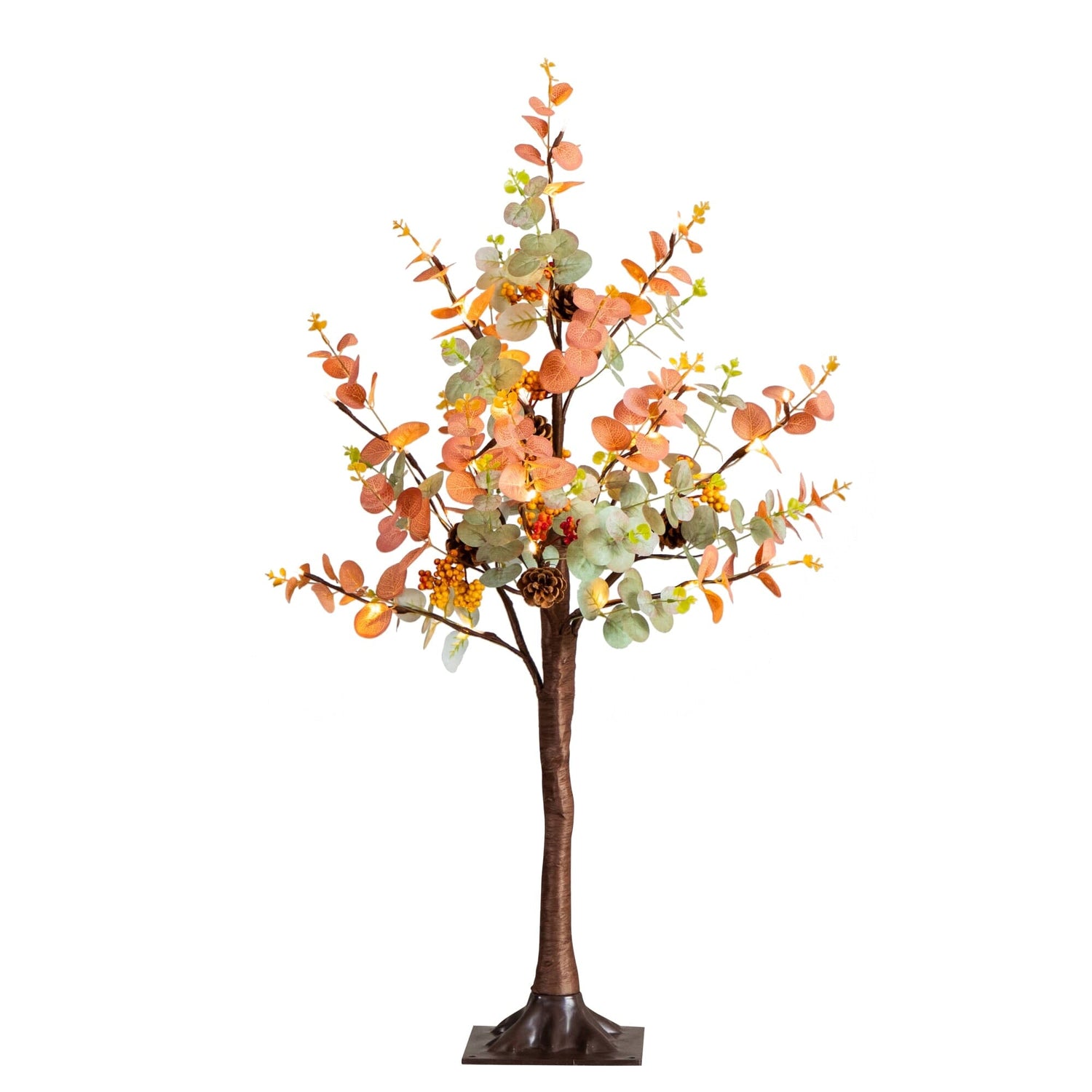 3' Pre-Lit Autumn Eucalyptus Artificial Fall Tree with Pinecones, Berries and 36 Warm White LED Lights