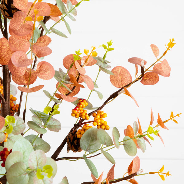 3' Pre-Lit Autumn Eucalyptus Artificial Fall Tree with Pinecones, Berries and 36 Warm White LED Lights
