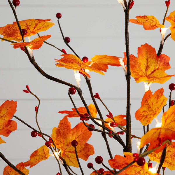 3' Pre-Lit Autumn Maple Artificial Fall Tree with Berries and 36 Warm White LED Lights