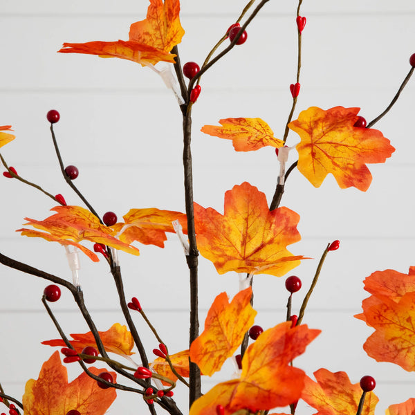 3' Pre-Lit Autumn Maple Artificial Fall Tree with Berries and 36 Warm White LED Lights