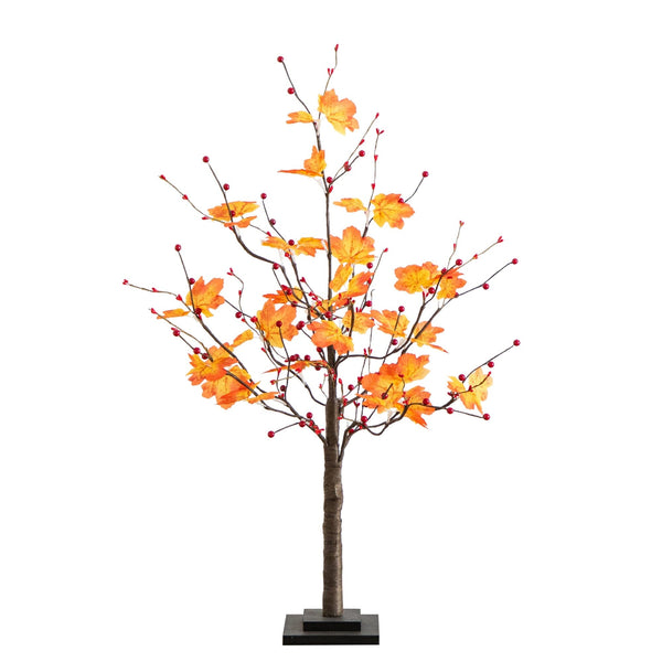 3' Pre-Lit Autumn Maple Artificial Fall Tree with Berries and 36 Warm White LED Lights
