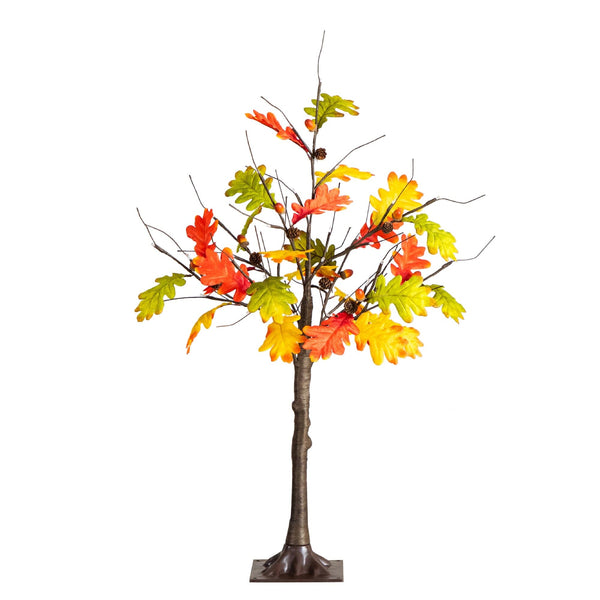 3' Pre-Lit Autumn Maple Artificial Fall Tree with Pinecones, Acorns and 36 Warm White LED Lights