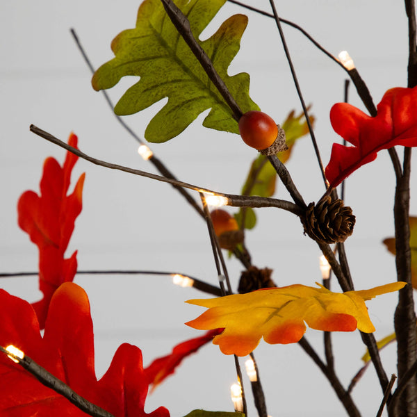 3' Pre-Lit Autumn Maple Artificial Fall Tree with Pinecones, Acorns and 36 Warm White LED Lights