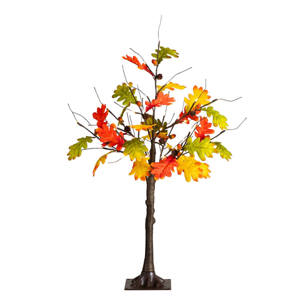 3' Pre-Lit Autumn Maple Artificial Fall Tree with Pinecones, Acorns and 36 Warm White LED Lights