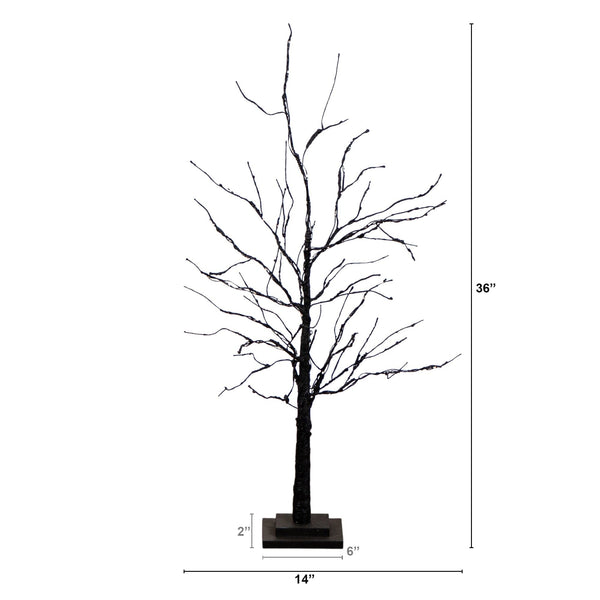 3' Pre-Lit Halloween Black Twig Artificial Tree with 80 Orange & Purple LED Lights