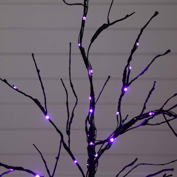 3' Pre-Lit Halloween Black Twig Artificial Tree with 80 Orange & Purple LED Lights