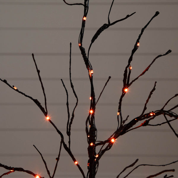 3' Pre-Lit Halloween Black Twig Artificial Tree with 80 Orange & Purple LED Lights