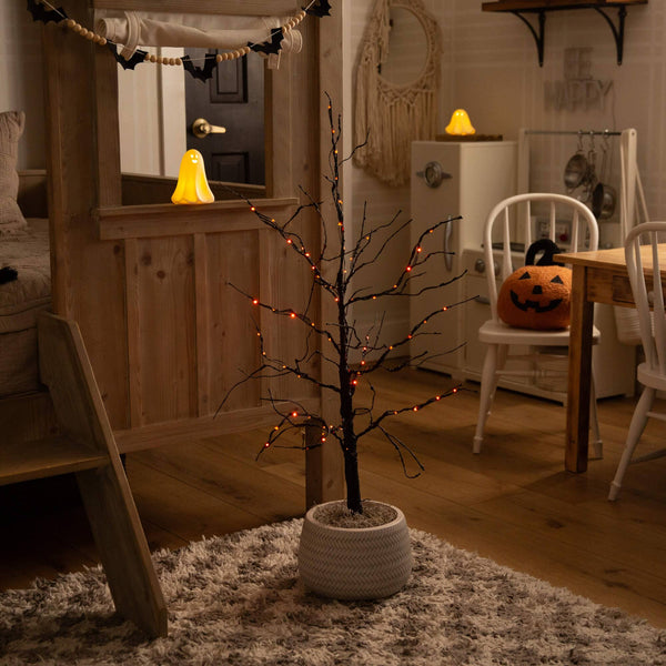 3' Pre-Lit Halloween Black Twig Artificial Tree with 80 Orange & Purple LED Lights