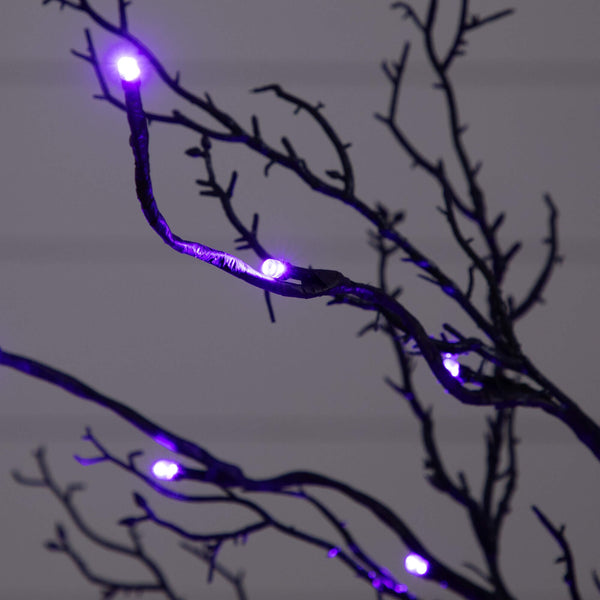 3' Pre-Lit Halloween Deluxe Black Twig Artificial Tree with 36 Orange & Purple LED Lights