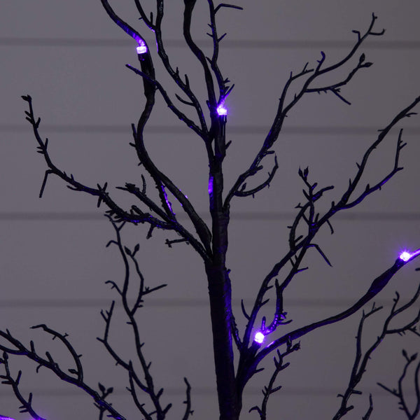 3' Pre-Lit Halloween Deluxe Black Twig Artificial Tree with 36 Orange & Purple LED Lights