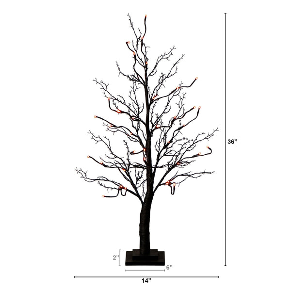 3' Pre-Lit Halloween Deluxe Black Twig Artificial Tree with 36 Orange & Purple LED Lights