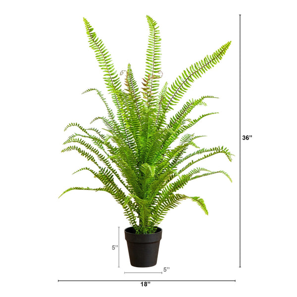 3' UV Resistant Artificial Real Touch Boston Fern Potted Plant (Indoor/Outdoor)