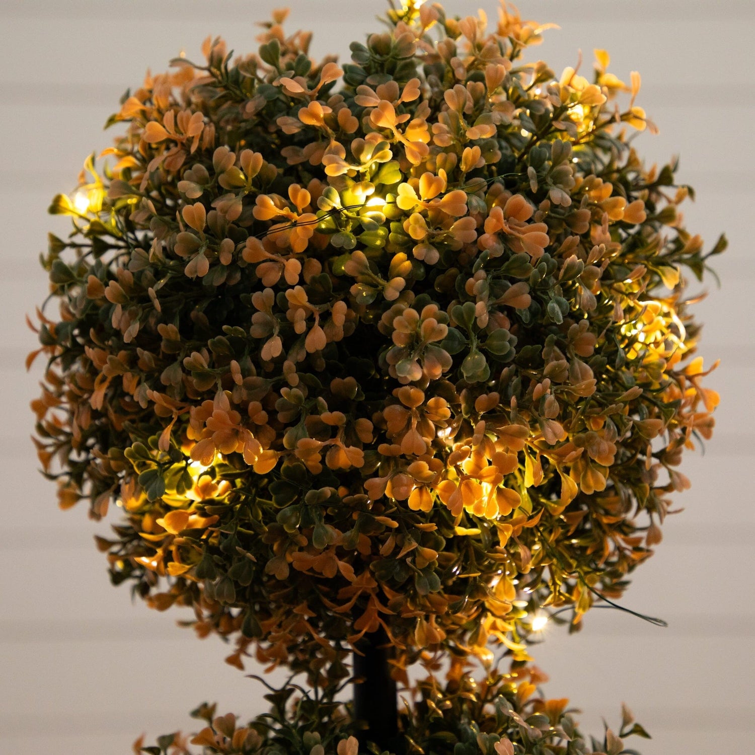 3' UV Resistant Autumn Triple Ball Boxwood Artificial Fall Topiary Tree with 30 Warm White LED Lights (Indoor/Outdoor)