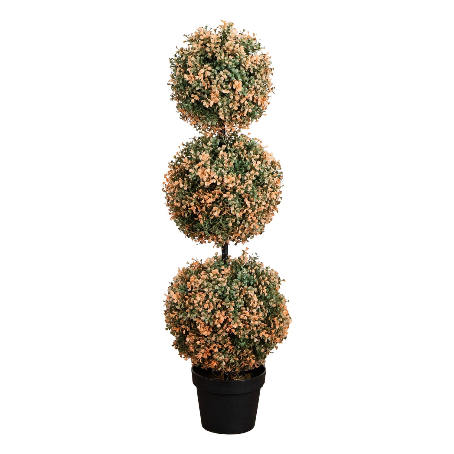3' UV Resistant Autumn Triple Ball Boxwood Artificial Fall Topiary Tree with 30 Warm White LED Lights (Indoor/Outdoor)