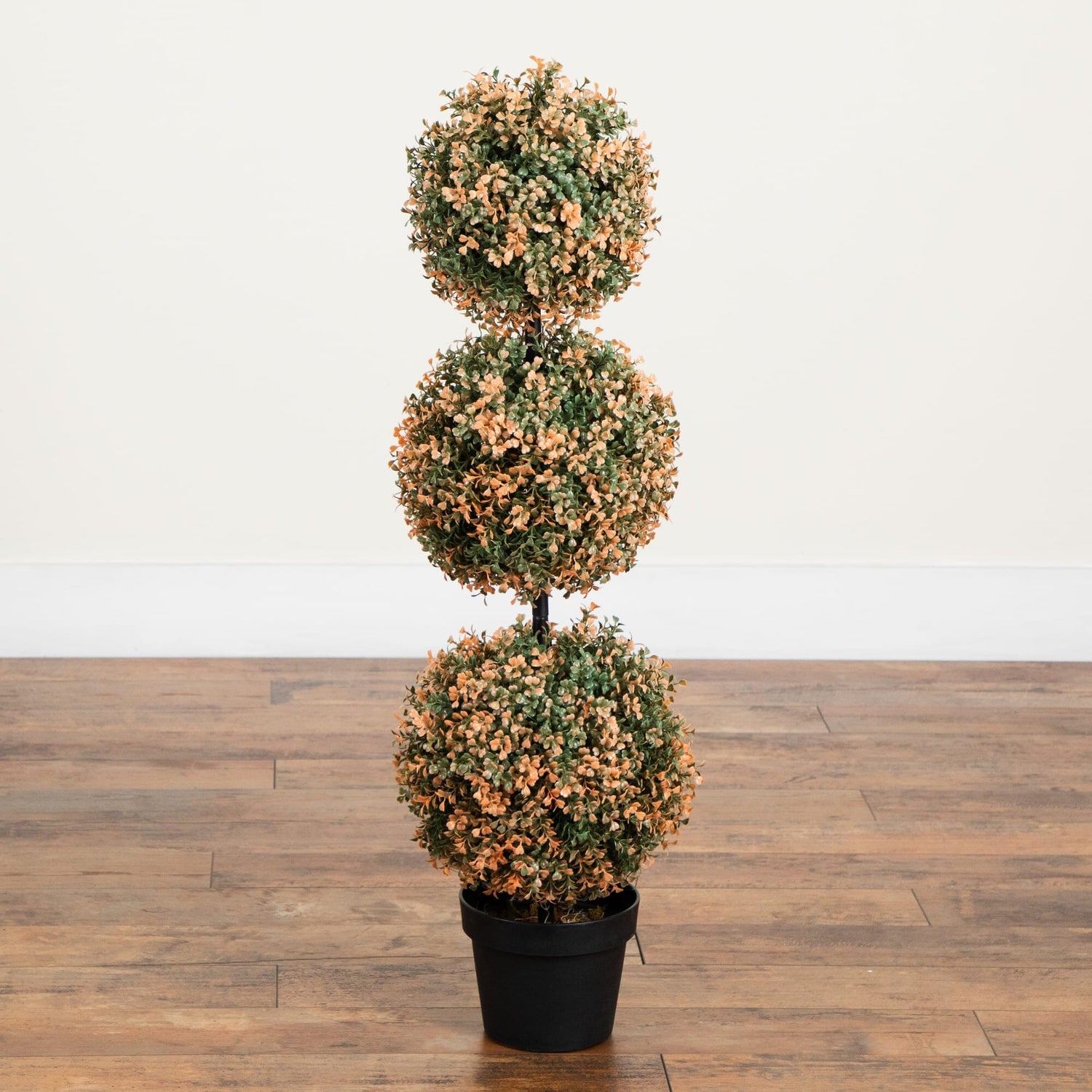 3' UV Resistant Autumn Triple Ball Boxwood Artificial Fall Topiary Tree with 30 Warm White LED Lights (Indoor/Outdoor)