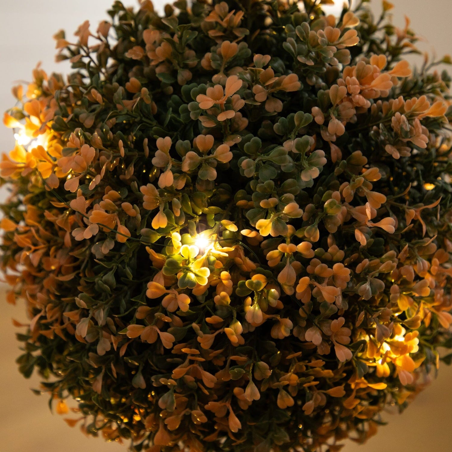 3' UV Resistant Autumn Triple Ball Boxwood Artificial Fall Topiary Tree with 30 Warm White LED Lights (Indoor/Outdoor)