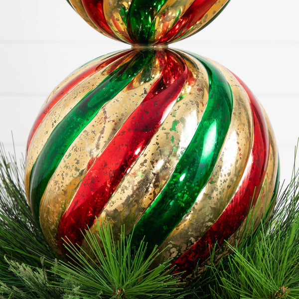 3’ Pre-Lit Artificial Christmas Finial Ornament and Mixed Pine Topiary Tree with Berries & Pinecones and 70 LED Lights in Decorative Urn