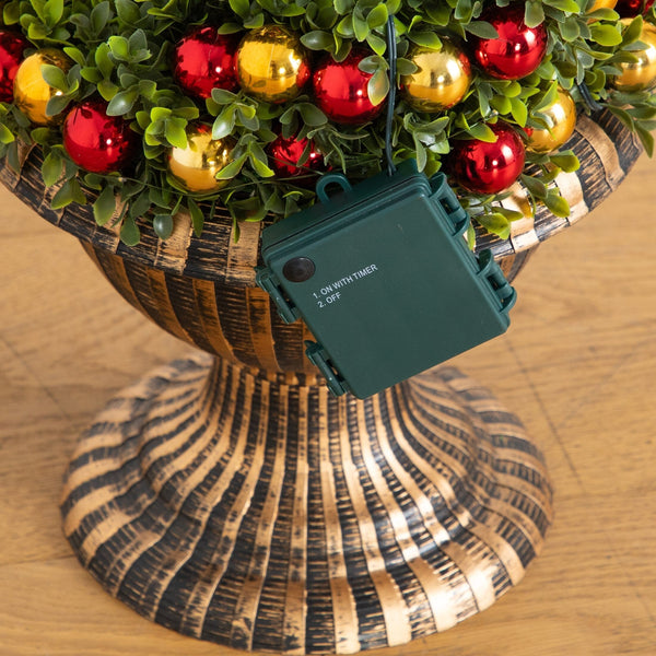 3' Pre-Lit Artificial Christmas Spiral Boxwood Topiary Tree with Ornaments and 70 LED Lights in Decorative Urn