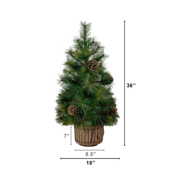 3' Pre-Lit Artificial Christmas Tree in Jute Wire Planter with 50 LED Lights