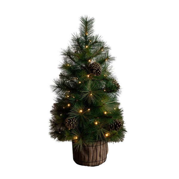 3' Pre-Lit Artificial Christmas Tree in Jute Wire Planter with 50 LED Lights