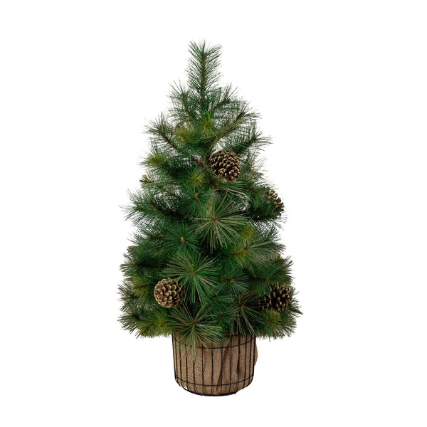 3' Pre-Lit Artificial Christmas Tree in Jute Wire Planter with 50 LED Lights