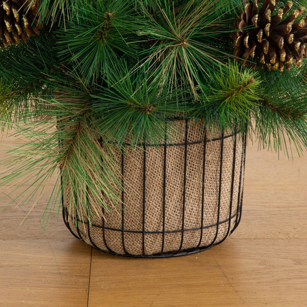 3' Pre-Lit Artificial Christmas Tree in Jute Wire Planter with 50 LED Lights