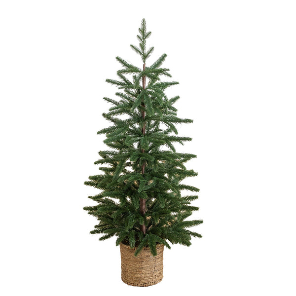 3’ Pre-Lit Artificial Christmas Tree with 60 LED Lights in Hyacinth Basket