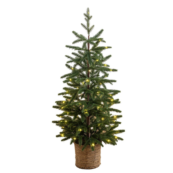 3’ Pre-Lit Artificial Christmas Tree with 60 LED Lights in Hyacinth Basket