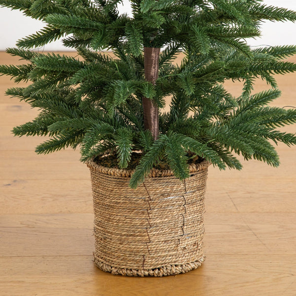 3’ Pre-Lit Artificial Christmas Tree with 60 LED Lights in Hyacinth Basket