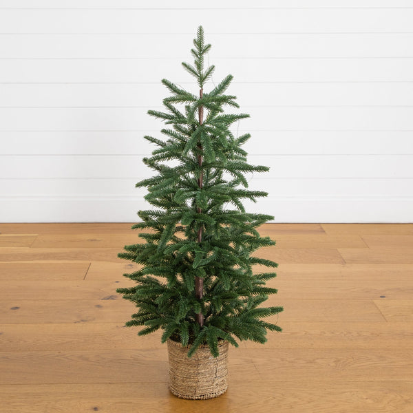 3’ Pre-Lit Artificial Christmas Tree with 60 LED Lights in Hyacinth Basket