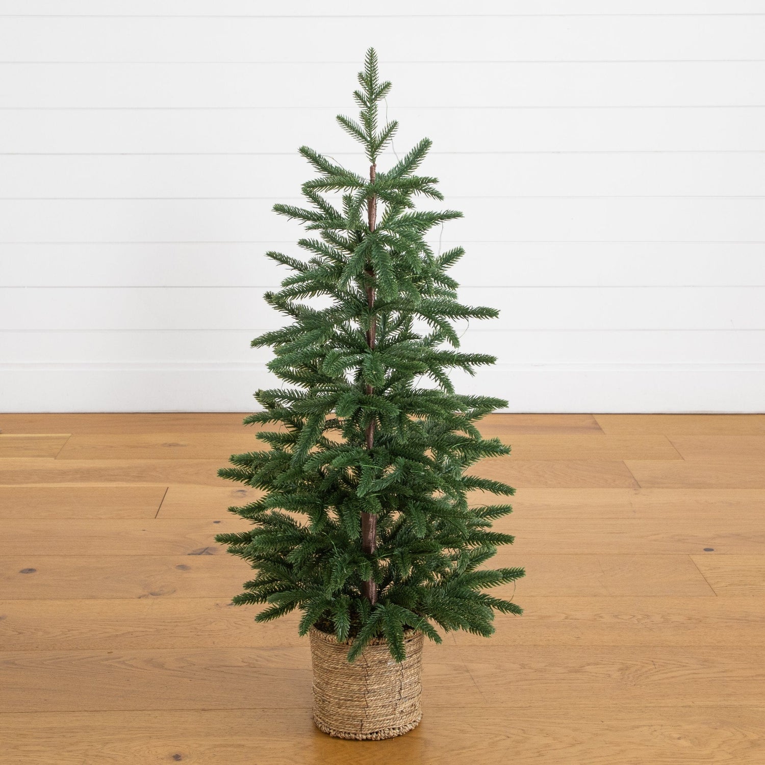 3’ Pre-Lit Artificial Christmas Tree with 60 LED Lights in Hyacinth Basket