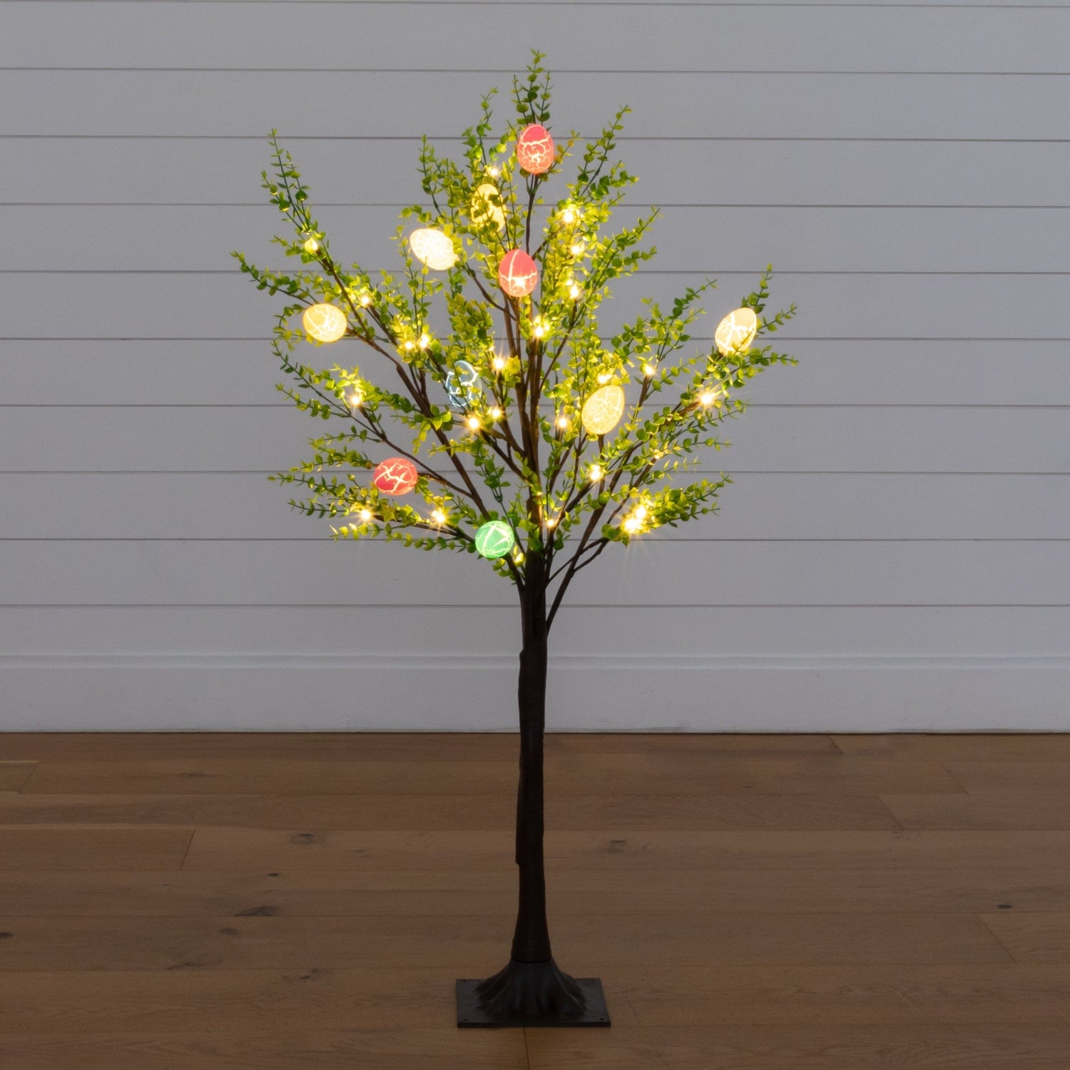 3' Pre-Lit Artificial Easter Egg Twig Tree with Greens and 40 Warm White LED Lights