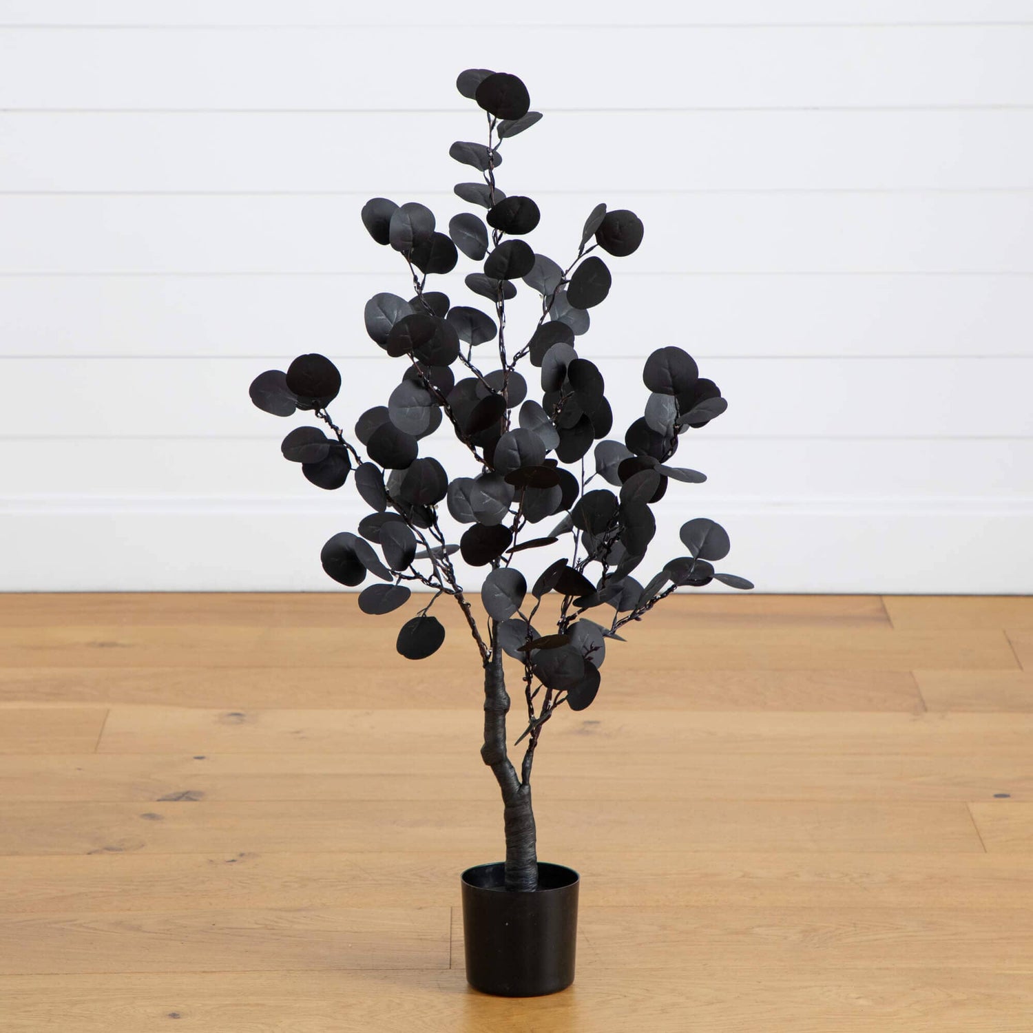 3' Pre-Lit Artificial Halloween Black Eucalyptus Tree with 80 Orange & Purple LED Lights