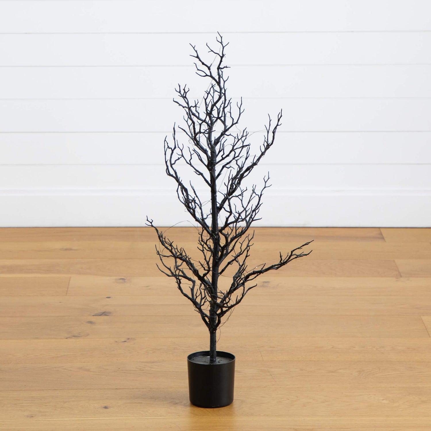 3' Pre-Lit Artificial Halloween Black Spooky Twig Tree with 100 Orange & Purple Copper Wire String LED Lights