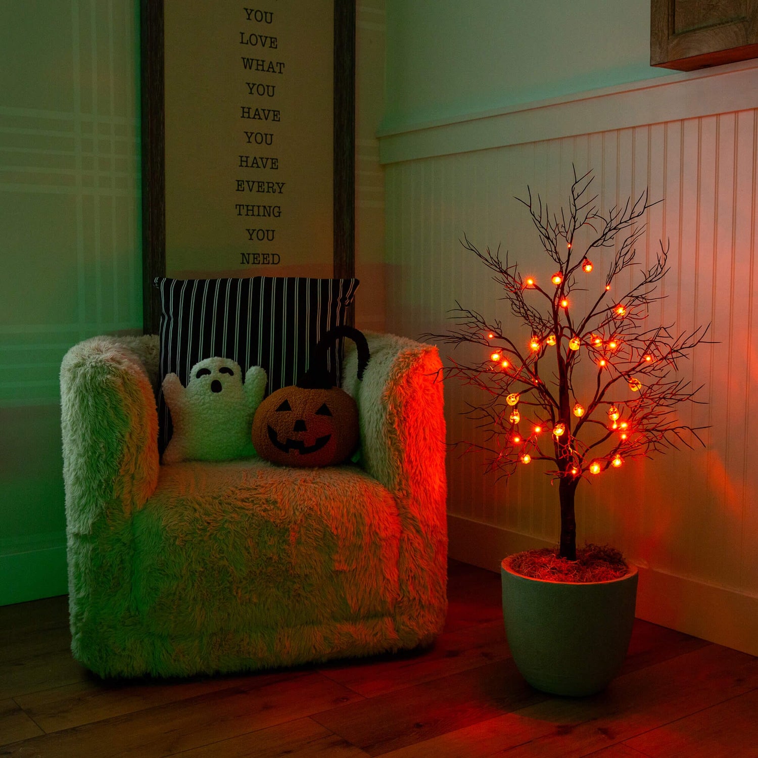 3' Pre-Lit Artificial Halloween Black Twig Tree with 18 Orange LED Pumpkin Shaped Lights
