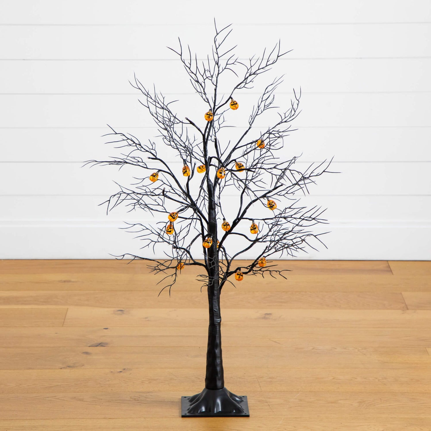 3' Pre-Lit Artificial Halloween Black Twig Tree with 18 Orange LED Pumpkin Shaped Lights