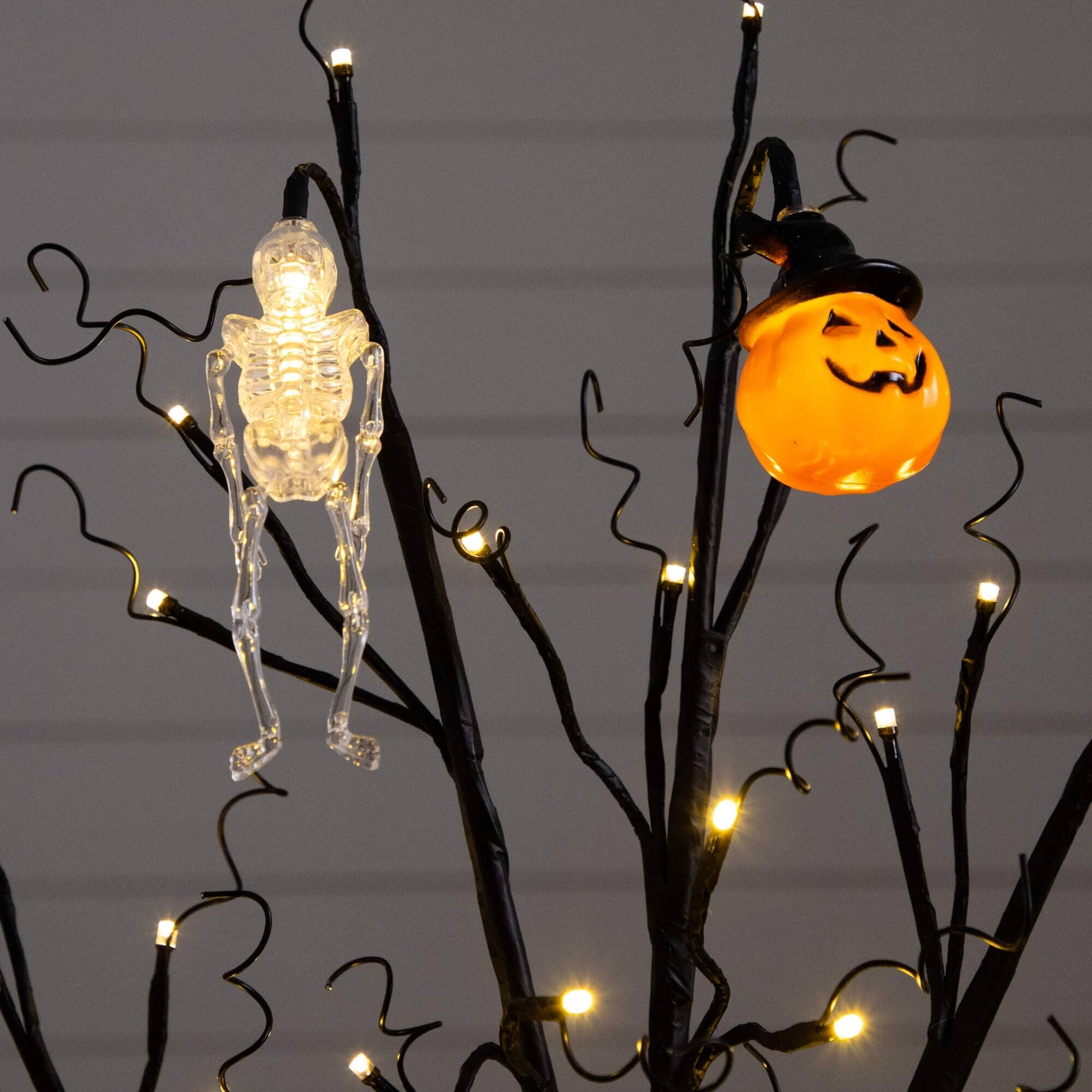 3' Pre-Lit Artificial Halloween Pumpkins and Skulls Ornament Tree with 48 Warm White LED Lights